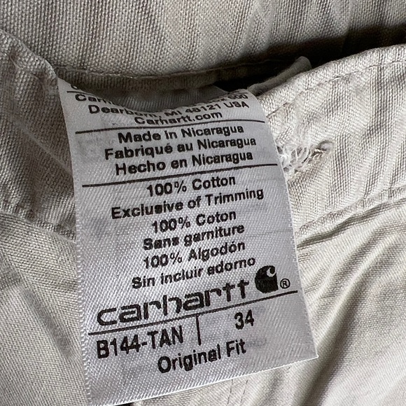2 Carhartt Canvas Cell Phone Work Shorts Tan Size 34 - Picture 3 of 10